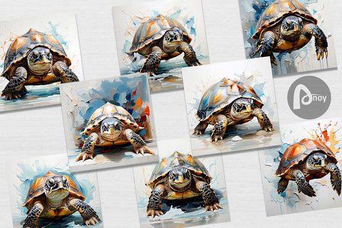 Digital Paper 3D Turtle Painting Digital Pattern artnoy 
