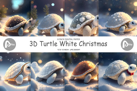 Digital Paper 3D Turtle White Christmas Digital Pattern artnoy 