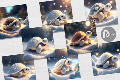 Digital Paper 3D Turtle White Christmas Digital Pattern artnoy 