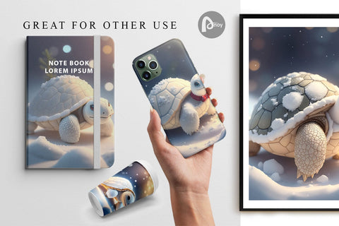 Digital Paper 3D Turtle White Christmas Digital Pattern artnoy 