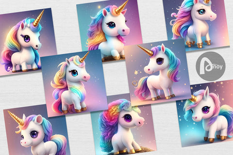 Digital Paper 3D Unicorn Cute Digital Pattern artnoy 