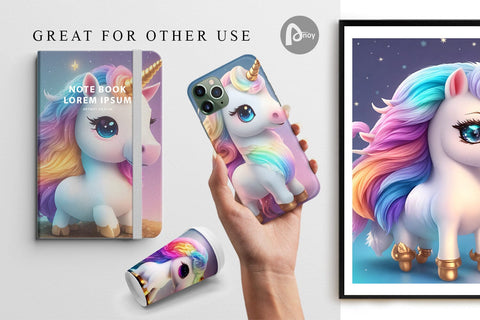 Digital Paper 3D Unicorn Cute Digital Pattern artnoy 