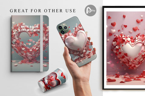 Digital Paper 3D Valentine Heart Digital Pattern artnoy 