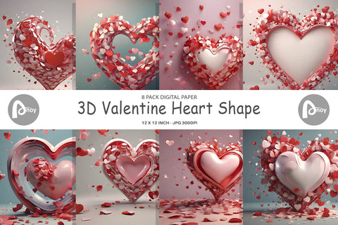 Digital Paper 3D Valentine Heart Digital Pattern artnoy 