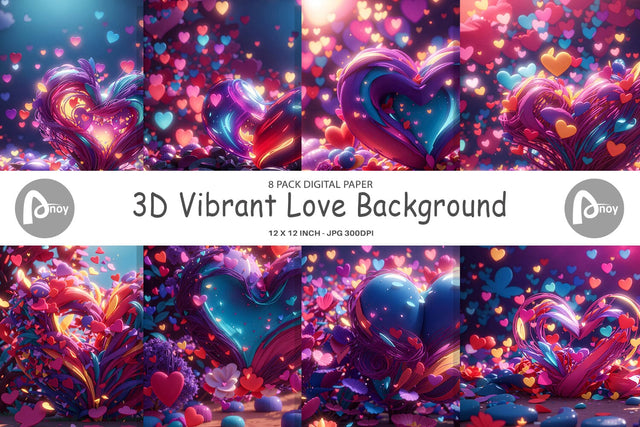 Digital Paper 3D Vibrant Love Digital Pattern artnoy 