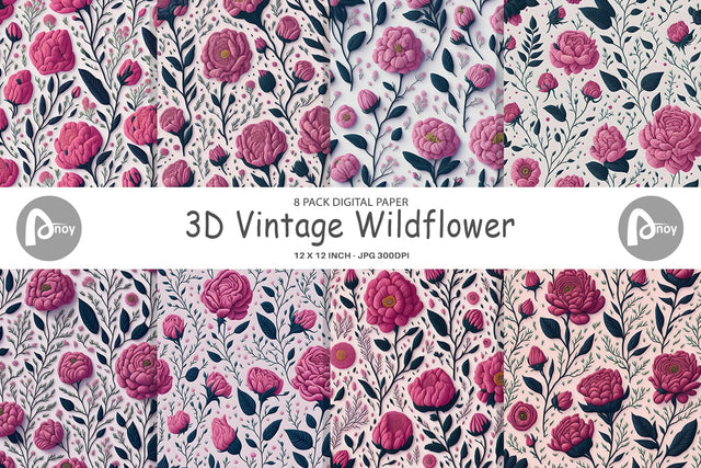 Digital Paper 3D Vintage Wildflower Digital Pattern artnoy 