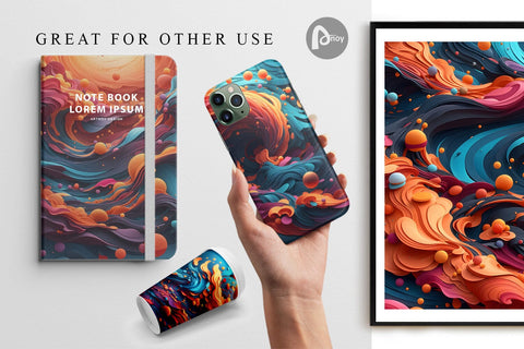 Digital Paper 3D Wave Colorful Digital Pattern artnoy 