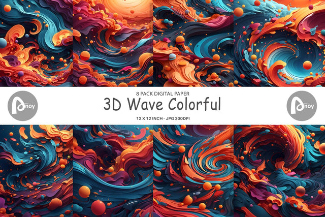 Digital Paper 3D Wave Colorful Digital Pattern artnoy 