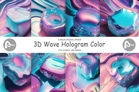 Digital paper 3D Wave Hologram Color Digital Pattern artnoy 