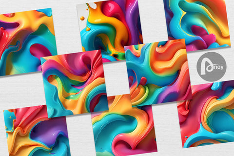 Digital Paper 3D Wave Liquid Colorful Digital Pattern artnoy 