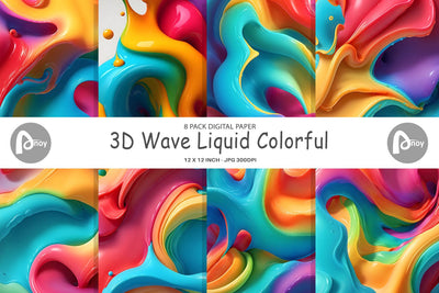 Digital Paper 3D Wave Liquid Colorful Digital Pattern artnoy 