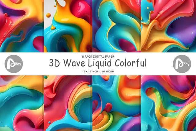 Digital Paper 3D Wave Liquid Colorful Digital Pattern artnoy 