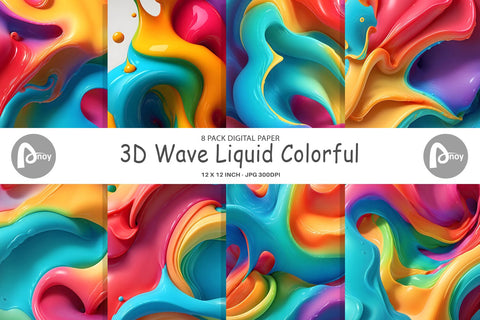 Digital Paper 3D Wave Liquid Colorful Digital Pattern artnoy 