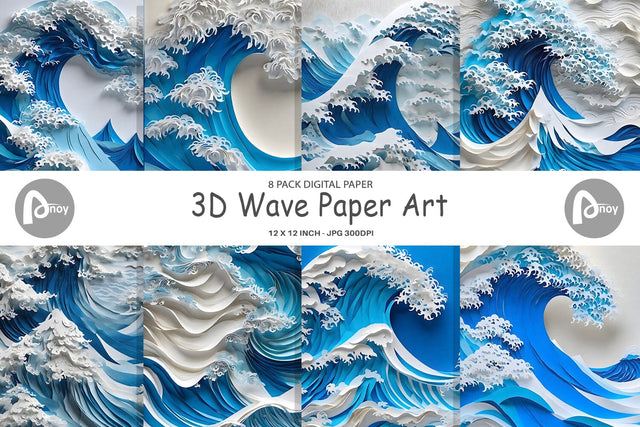 Digital Paper 3D Wave Paper Art Digital Pattern artnoy 