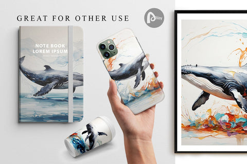 Digital Paper 3D Whale Painting Digital Pattern artnoy 