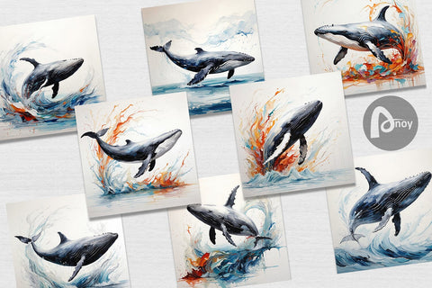 Digital Paper 3D Whale Painting Digital Pattern artnoy 