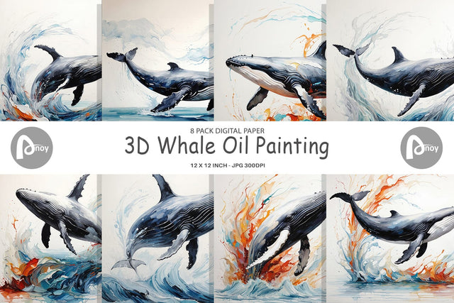 Digital Paper 3D Whale Painting Digital Pattern artnoy 