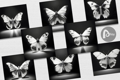 Digital Paper 3D White Black Butterfly Digital Pattern artnoy 