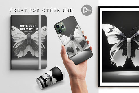 Digital Paper 3D White Black Butterfly Digital Pattern artnoy 