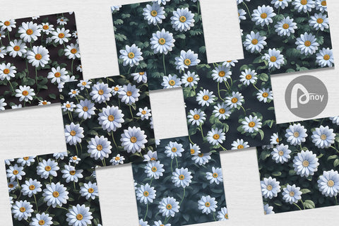 Digital Paper 3D White Daisy Flower Digital Pattern artnoy 
