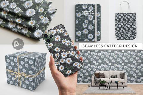 Digital Paper 3D White Daisy Flower Digital Pattern artnoy 