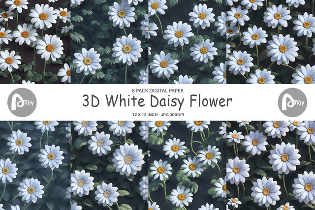 Digital Paper 3D White Daisy Flower Digital Pattern artnoy 