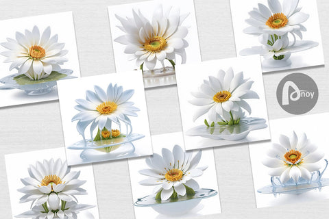 Digital Paper 3D White Flowers Digital Pattern artnoy 