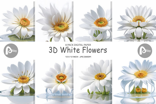 Digital Paper 3D White Flowers Digital Pattern artnoy 
