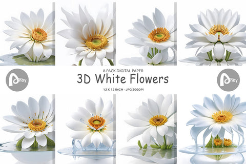 Digital Paper 3D White Flowers Digital Pattern artnoy 