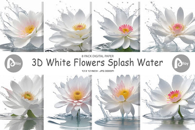 Digital Paper 3D White Flowers Splash Digital Pattern artnoy 