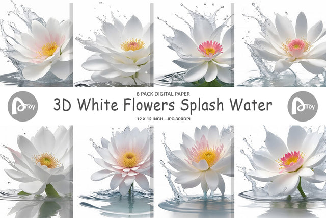 Digital Paper 3D White Flowers Splash Digital Pattern artnoy 