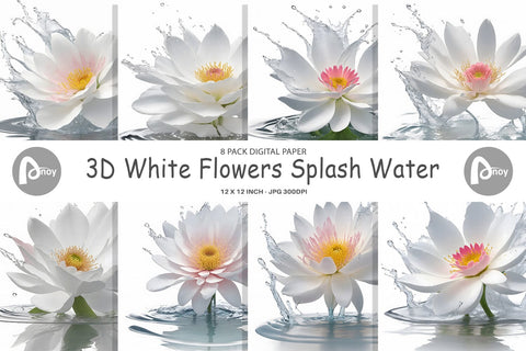 Digital Paper 3D White Flowers Splash Digital Pattern artnoy 