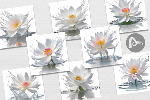 Digital Paper 3D White Flowers Splash Digital Pattern artnoy 