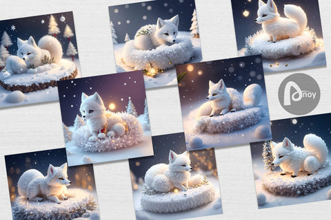 Digital Paper 3D White Fox Christmas Digital Pattern artnoy 