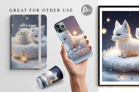 Digital Paper 3D White Fox Christmas Digital Pattern artnoy 