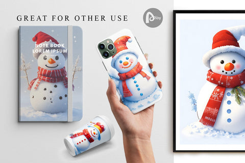Digital Paper 3D White Snowman Digital Pattern artnoy 