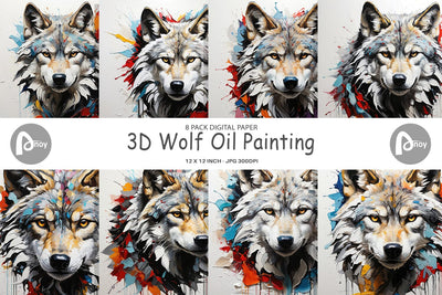 Digital Paper 3D Wolf Painting Digital Pattern artnoy 