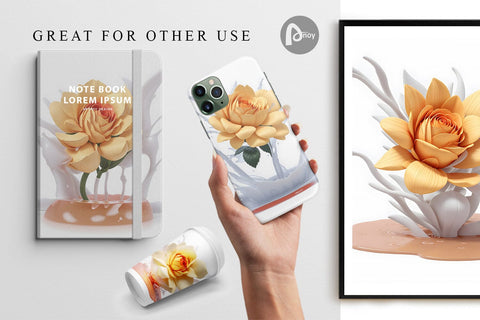 Digital Paper 3D Yellow Flower Splash Digital Pattern artnoy 