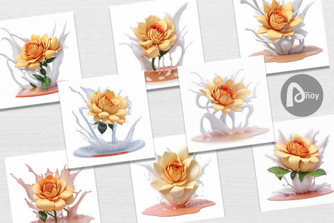 Digital Paper 3D Yellow Flower Splash Digital Pattern artnoy 