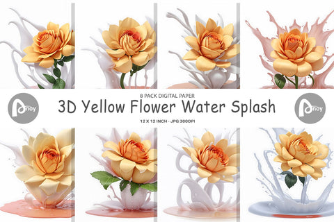 Digital Paper 3D Yellow Flower Splash Digital Pattern artnoy 