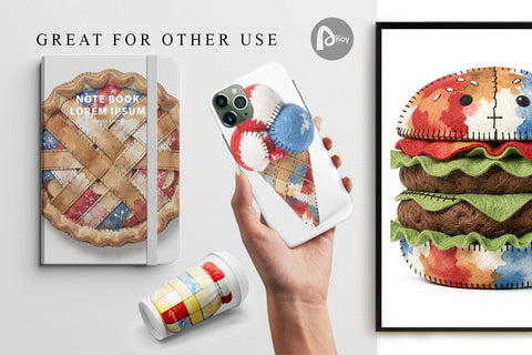 Digital Paper 4th July Picnic Patchwork Watercolor Sublimation artnoy 