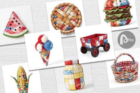 Digital Paper 4th July Picnic Patchwork Watercolor Sublimation artnoy 