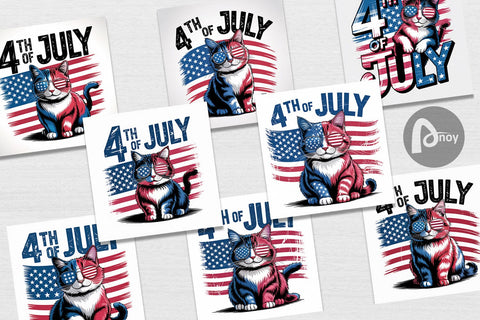 Digital Paper 4th of July Cat Digital Pattern artnoy 