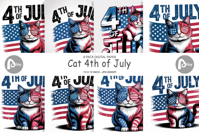 Digital Paper 4th of July Cat Digital Pattern artnoy 