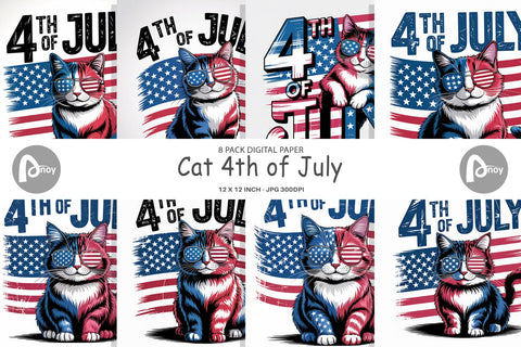 Digital Paper 4th of July Cat Digital Pattern artnoy 