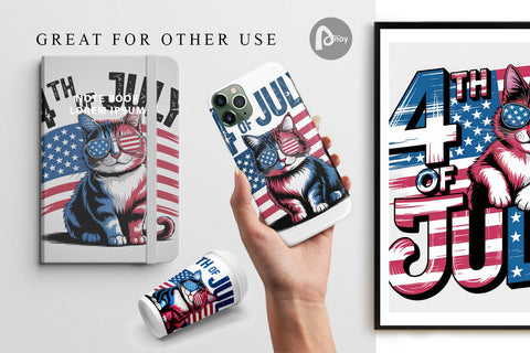 Digital Paper 4th of July Cat Digital Pattern artnoy 