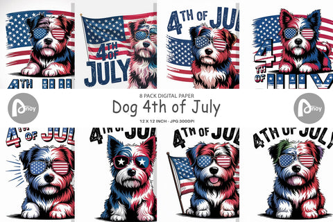 Digital Paper 4th of July Dog Digital Pattern artnoy 