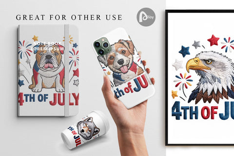 Digital Paper 4th of July Embroidery Animal Digital Pattern artnoy 