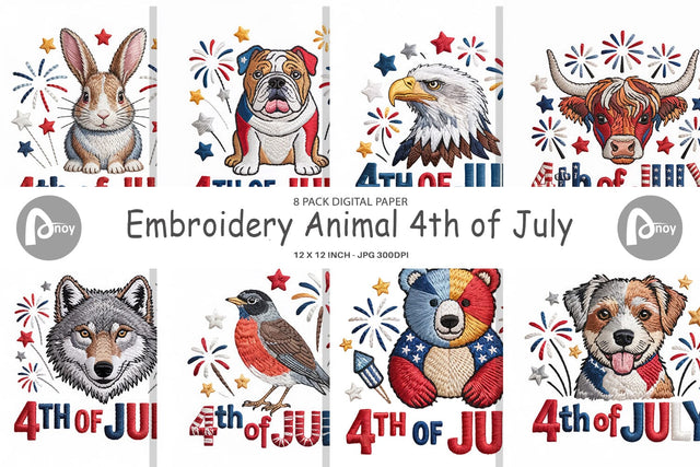 Digital Paper 4th of July Embroidery Animal Digital Pattern artnoy 