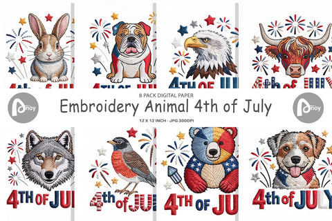Digital Paper 4th of July Embroidery Animal Digital Pattern artnoy 